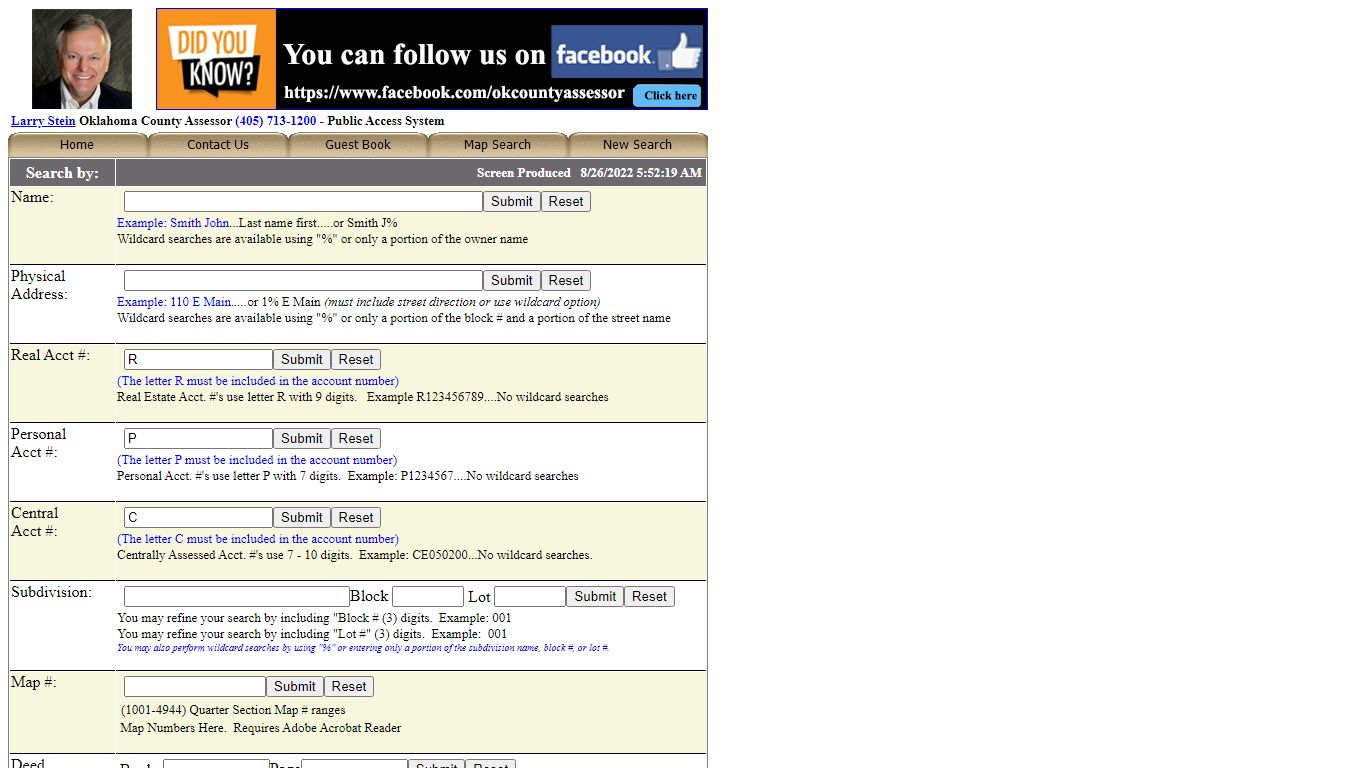 WP50 Oklahoma County Assessor Default Search Page